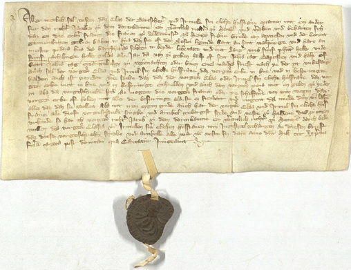 Pergamenturkunde aus dem Jahr 1361 mit angehängtem Siegel
