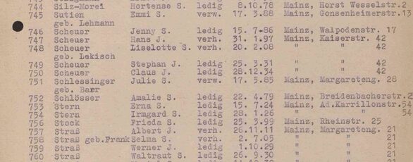 Deportationsliste von 1942: oben der Name von Hortense Silz-Morel. Bisher ist kein Foto von ihr bekannt. (NL Oppenheim 52,21)