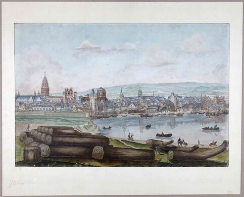 Aus der Sammlung Levi: Ansicht von Mainz von der Mainmündung her gesehen 1801