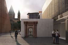 Bildergalerie Gutenberg-Museum DFZ Architekten Rendering des Liebfrauenplatzes mit Bibelturm und Schell-Bau.