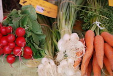 Bildergalerie Wochenmarkt Frisches Gemüse Radieschen, Lauchzwiebeln und Karotten
